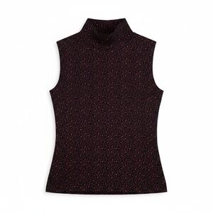 Tape Measure Mock Neck Sleeveless‎ Glitter Black Red Top. Woman's Small